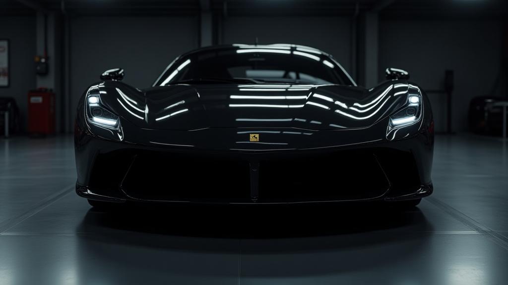 Auto sportiva lucida con riflessi accesi