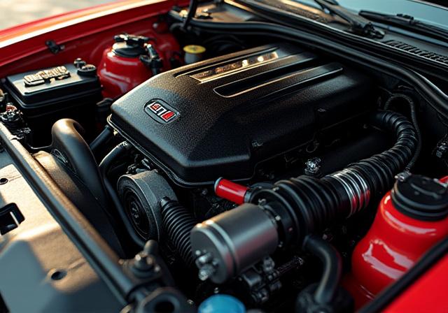 Vano motore di un'auto pulito dopo il detailing